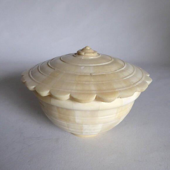 VINTAGE NEW HANDCRAFTED LIDDED OPIUM BOX BONE INLAY OVER WOOD TRINKET DISH - Picture 2 of 8